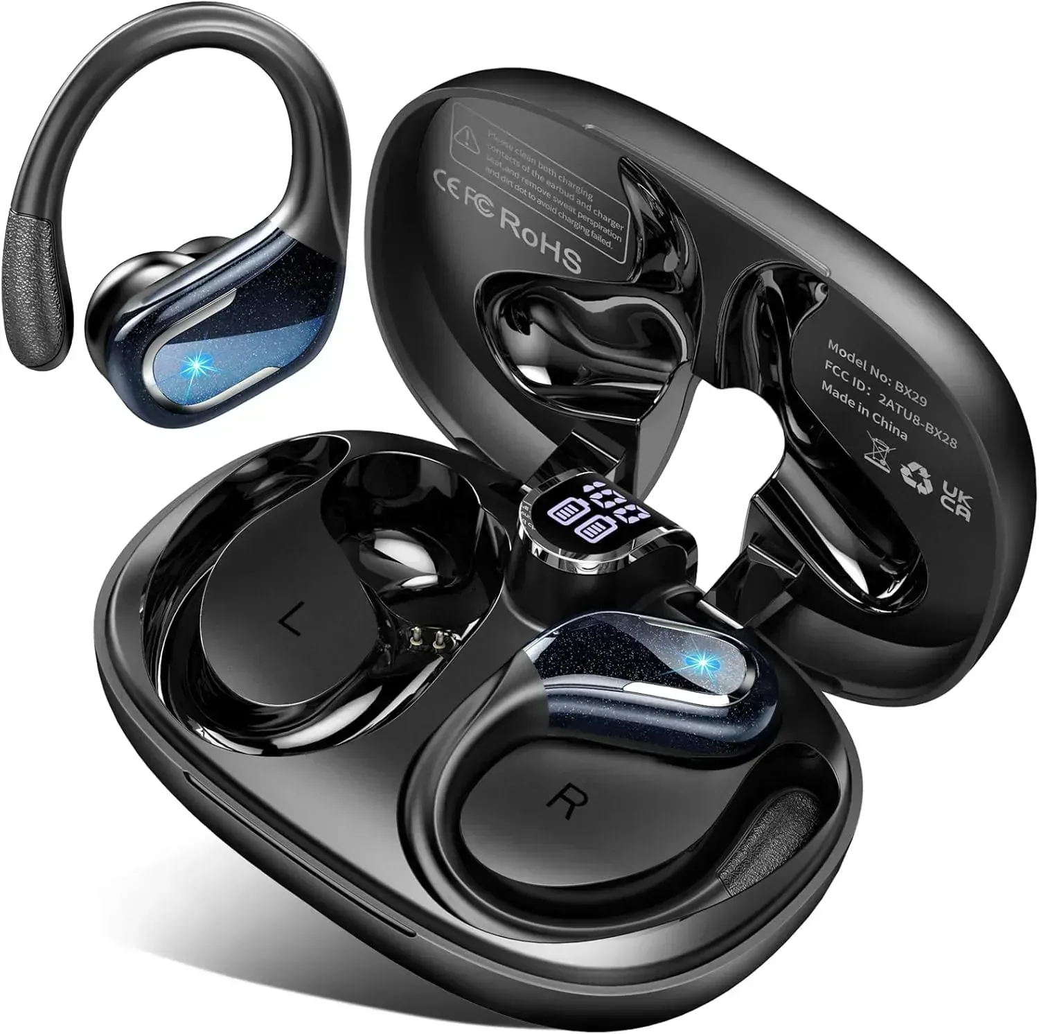 Auriculares deportivos Bluetooth con ganchos y estuche de carga