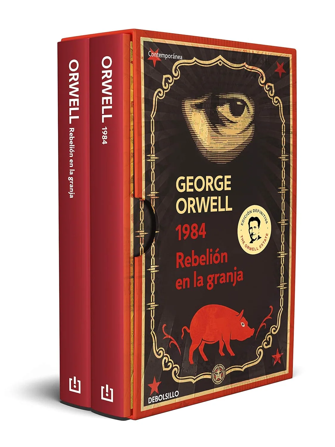 Portada del libro 1984 y Rebelión en la granja de George Orwell