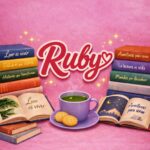Identidad visual de Club Lectura Ruby entre libros y una taza