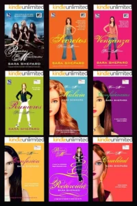 Portadas de los nueve primeros libros en español de Pequeñas mentirosas, de Sara Shepard